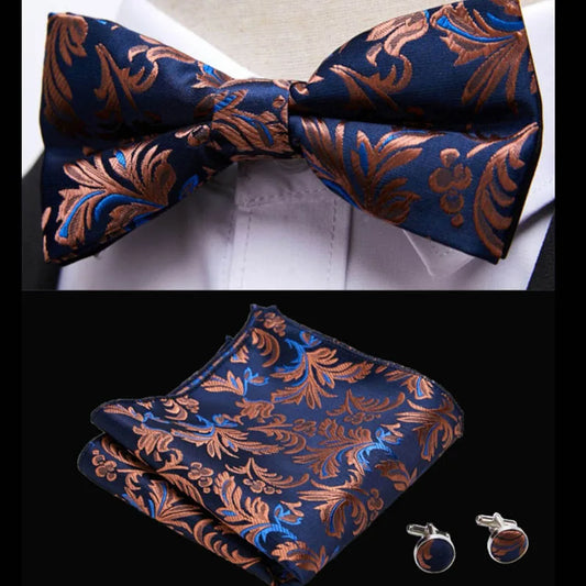 Men's exclusive set of bow tie cufflinks and boutonniere various variants