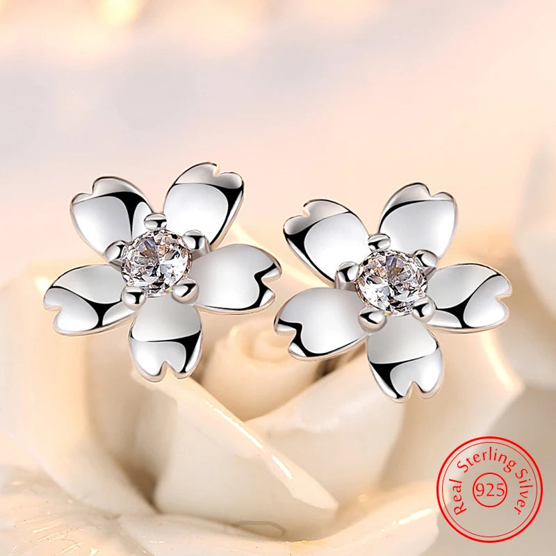 Women's flower earrings various colors 925 silver