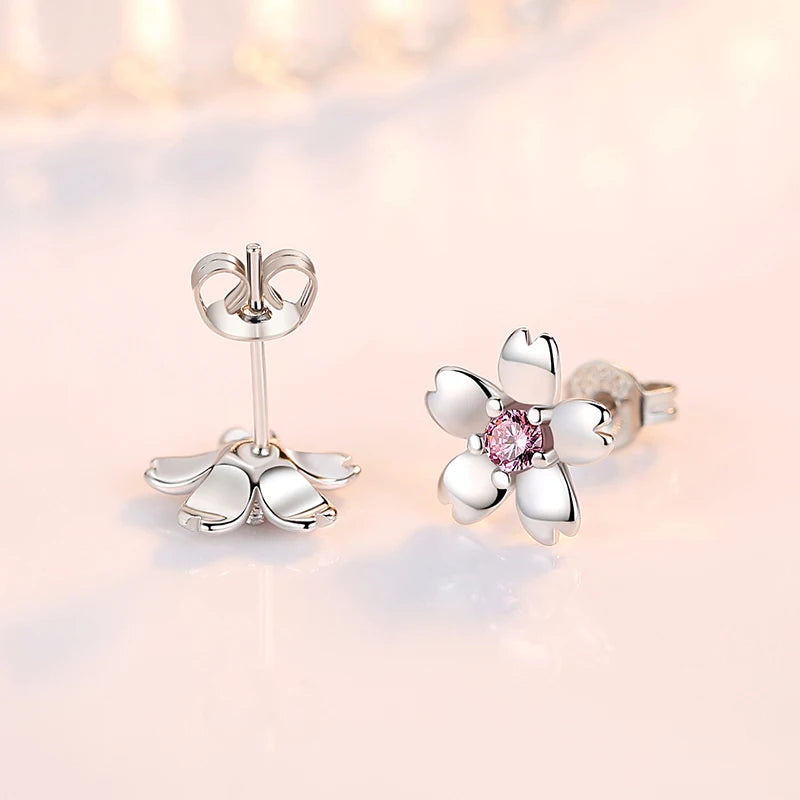 Women's flower earrings various colors 925 silver