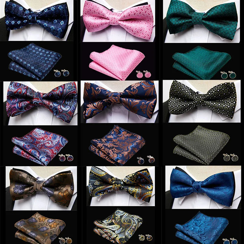 Men's exclusive set of bow tie cufflinks and boutonniere various variants