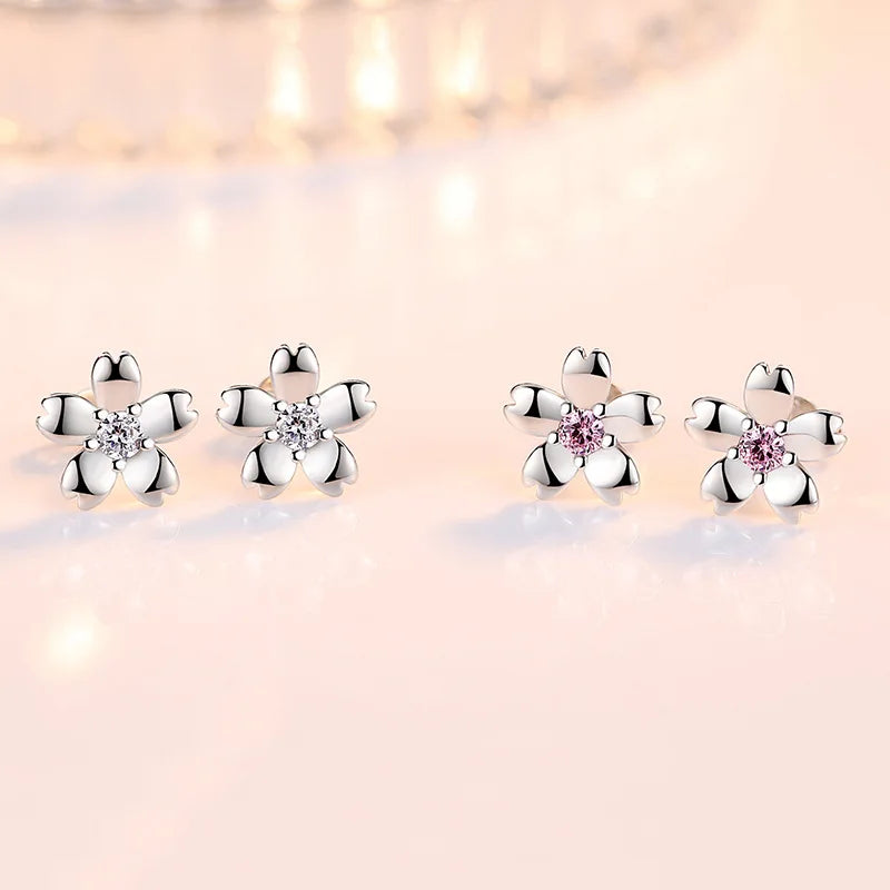 Women's flower earrings various colors 925 silver