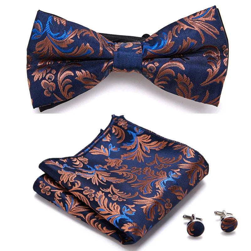 Men's exclusive set of bow tie cufflinks and boutonniere various variants