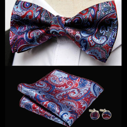 Men's exclusive set of bow tie cufflinks and boutonniere various variants